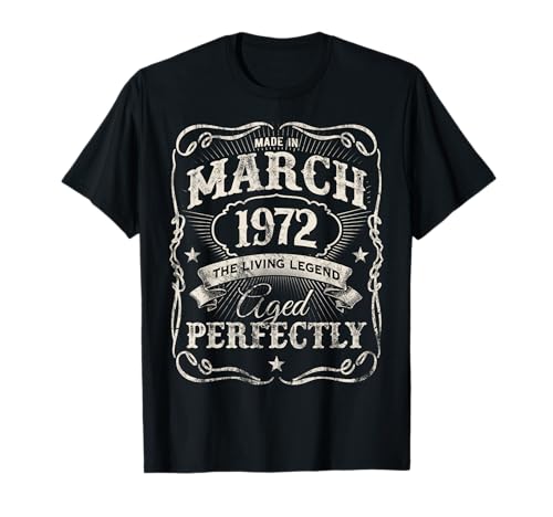 Vintage Born In March 1972 Classic 53rd Birthday Camiseta