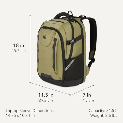 Image of SwissGear Travel Tech Pro Laptop Backpack - Fits Laptops up to 16 inch - ScanSmart TSA-Friendly Backpack with Multiple Organizer Pockets - Olive