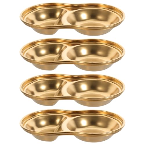 HEANUJJ Platos de Doble Rejilla de Acero Inoxidable Dorado para Cenas Familiares y Barbacoas Interiores, Juego de 4 Piezas Versátiles y Que Ahorran Espacio