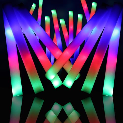 Jiahz 32 PCS LED Foam Glow Sticks Bulk, Glow in The Dark Party Supplies with 3 Modes Colorful Flashing, Glow Sticks Bulk Party Pack for Wedding, Concert, Raves, Events, Birthday