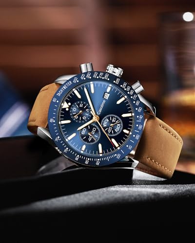 Watches for Men Leather Band Chronograph Mens Watches 30M Waterproof Big Face Analog Quartz Date Watch Work Sport Casual Classical Fashion Designer Dress Wrist Watches Elegant Gift for Men - Image 7