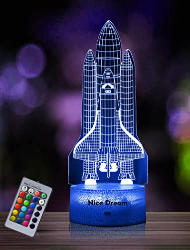 Nice Dream Rocket Night Light for Kids, 3D Illusion Night Lamp, 16 Colors Changing with Remote Control, Room Decor, Space Gifts for Children Boys Girls