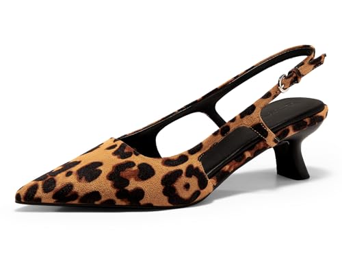 Coutgo Womens Slingback Kitten Heels Closed Pointed Toe Pumps Ankle Strap Work Dress Shoes