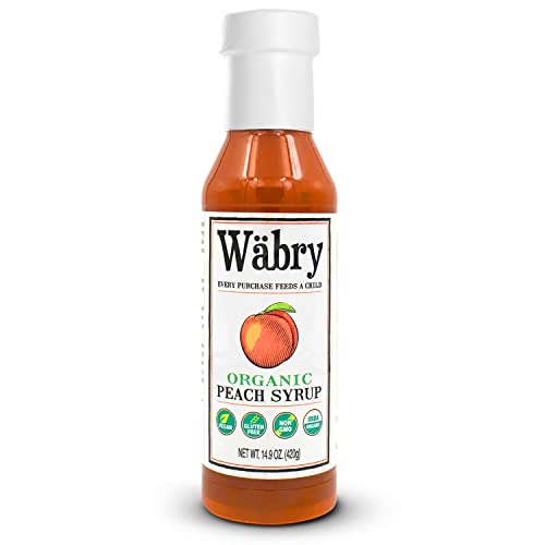 Image of Wabry Organic Peach Syrup - 14.9oz (420g), Natural Fruit Syrups for Drinks, Pancakes, Tea, Shaved Ice and Ice cream, Vegan, Non-GMO, Dye-Free Snow Cone Syrup - BPA-Free Plastic Bottle