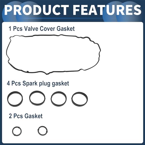 Image of Valve Cover Gasket, Cylinder Head Valve Seal Gasket with Spark Plug Gasket No.11127567877 for Mini Cooper 2007-2016 W /O Turbocharger Black, 1 Set