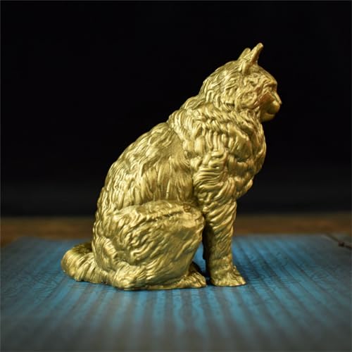 Statue chat Maine Coon assis décoration maison figurine sculpture dorée AMITD luxe