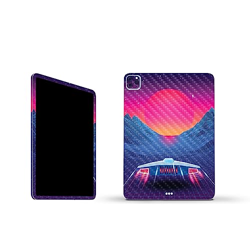 Image of MightySkins Carbon Fiber Skin Compatible with Apple iPad Pro 11 inch M2 4th Gen (2022) Full Wrap Kit - Synthwave Drive | Protective, Durable Textured Carbon Fiber Finish | Easy to Apply | Made in The USA