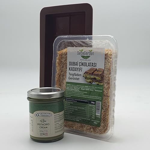 Dubai Chocolate Set - Bundle with 3 items : Dried Kadayif Delicious Pistachio Cream and Silicone Chocolate Bar Mold Recipe