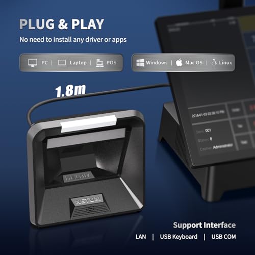 NETUM 2D Omnidirektionaler Desktop-Barcode-Scanner, Freisprecheinrichtung USB-kabelgebundener Barcode-Leser 1D 2D QR PDF417 Barcode-Leser mit Hochauflösendem Megapixel-Sensor für den Einzelhandel POS
