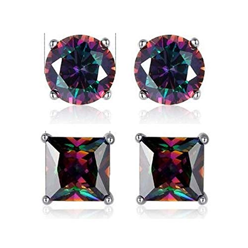 2 Pairs Hypoallergenic Rainbow Quartz Earrings Set Colourful Fashion Jewelry Gifts for Women Men Ladies