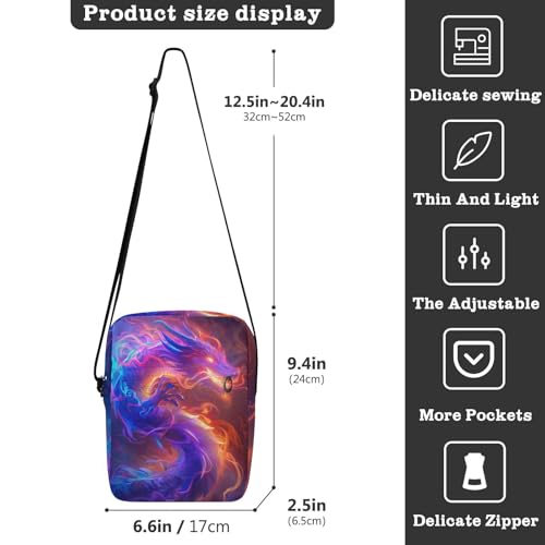 Crossbody Bag Neon Glowing Dragon Messenger Bag for Women Men Purse Shoulder Bag Satchel Bag with Adjustable Strap 202b59423