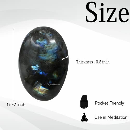 Image of Certified Labradorite Crystal Palm Pebbles Stones for Anxiety Stress Relief Massage - AAA Grade Original Healing Gemstone Agate Palm Stone for Yoga Meditation Spiritual Reiki Feng Shui