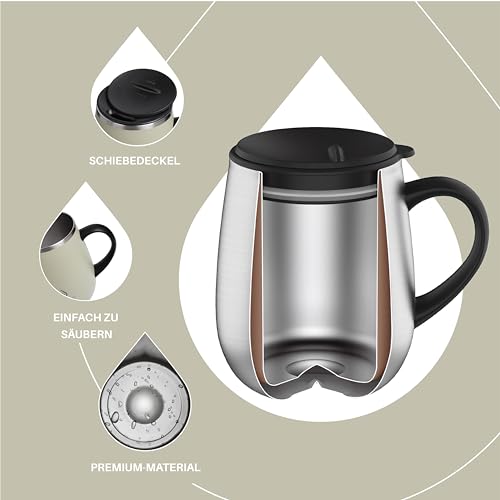 Ideus Kaffeebecher 470 ml (16 oz), doppelwandige vakuumisolierte Kaffee- und Teetasse aus Edelstahl mit rutschfestem Griff und… – Ansicht 3