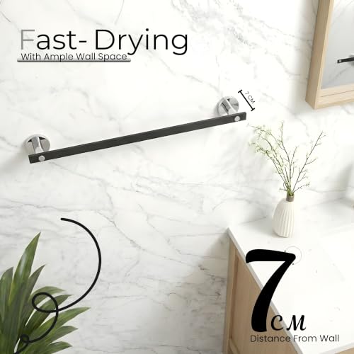 Image of GLOXY Premium Combo Pack of 2 Towel Rod for Bathroom - 24 Inch Wall Mount Rust Proof Stainless Steel Black Matte Finish Bathroom Rod for Clothes - Bathroom Fittings Accessory for Home & Hotels