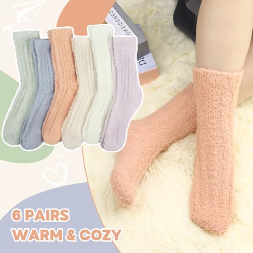 Image of Loritta 6 Pairs Womens Fuzzy Socks, Winter Warm Fluffy Slipper Socks