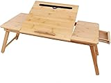 Laptop Desk, Adjustable Lap Desk with Built-in Mouse Pad, Tilting Laptop Stand for Bed, Writing Desk with Hidden Drawer and Cup Slot