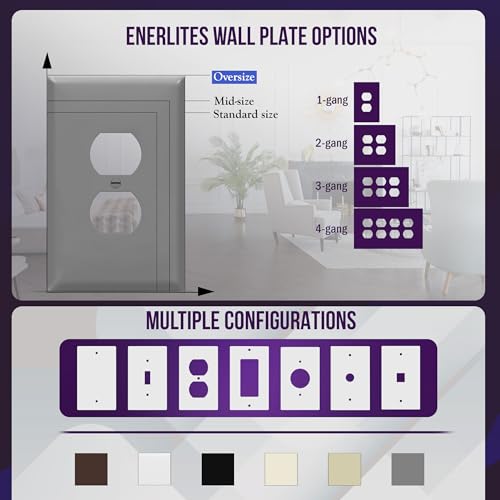 Image of ENERLITES Duplex Receptacle Outlet Wall Plate, Jumbo Electrical Outlet Cover, Gloss Finish, Oversized 1-Gang 5.51 inch x 3.50 inch, Polycarbonate Thermoplastic, 8821O-GY, Gray