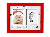 Tiny Ideas Baby's First Christmas Holiday Keepsake Photo Frame with Ink Pad for Handprint or Footprint, Red