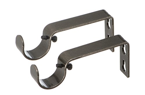 Ivilon Fixed Brackets for Curtain Rods - for 1 or 1 1/8 Inch Rods. Set of 2 - Pewter