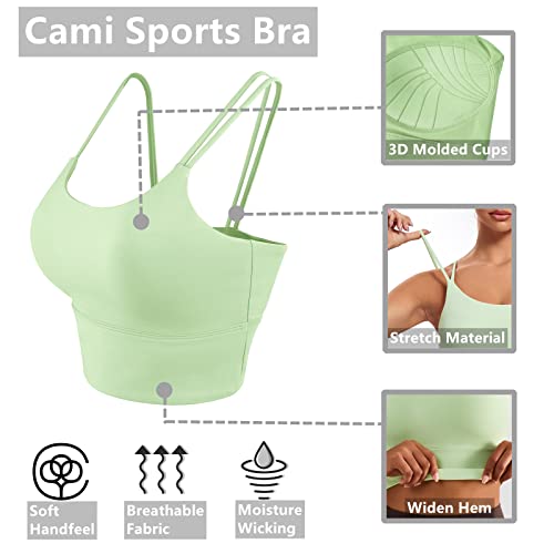 Lemedy Molded Cup Sports Bra Medium Impact Padded Longline Cami Crop Tank Tops (Light Green, S) #TOP5