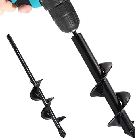 Earth Auger Drill Bit Set, Garden Bulbs Planting Post Hole Digger with Non-Slip Hex Drive Drill,2 PCS Spiral Rapid Planter Tool with Garden Gloves (12"x3" and 9"x1.6")