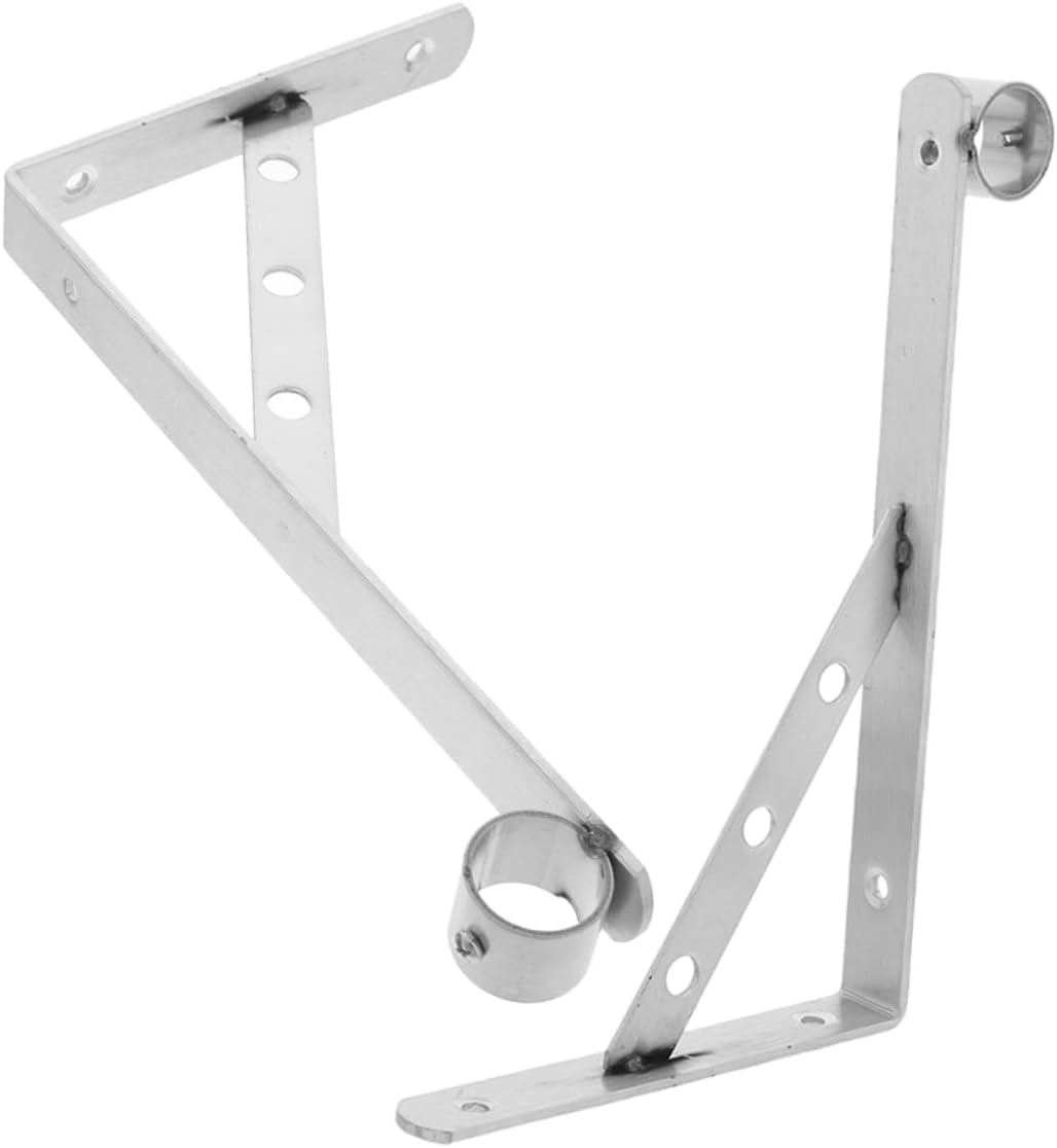jojofuny 2pcs Side Wall Clothes Mount Clothes Rack Hanging Clothes Rod Holder Closet Rod Mounting Fixture Shelving Support Heavy Duty Rod Bracket Stainless Steel Silver