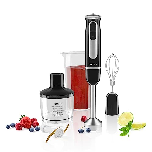 VERTENZ Titan 40 | Batidora eléctrica 3-en-1 | vaso mezclador y medidor de 860 ml | batidor | picadora 600 ml | 800 W | base de acero con cuchillas revestidas de titanio | 8 niveles más turbo | negro