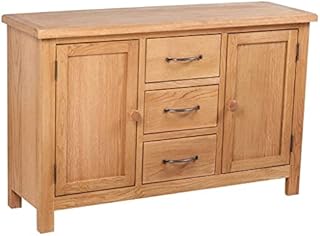 vidaXL Solid Oak Wood Sideboard with 3 Drawers Cupboard Cabinet Organiser