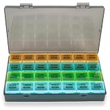 Surfand Monthly Pill Organizer, once a day, 4 weeks a month, 28 days in a large pill box, portable for travel, can hold a large amount of vitamins, supplements, fish oil, and medication (Gray Rainbow)