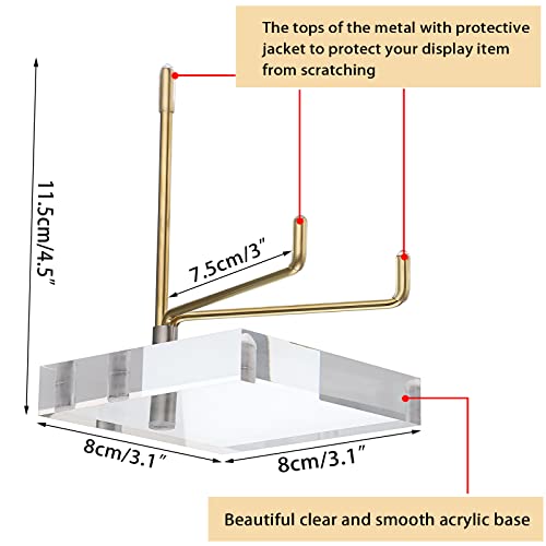 Hipiwe Clear Acrylic Display Stand Holder With Adjustable Metal Arms Display Easel Stands For Gemstones Fossils Minerals Agate Slabs Plates Crystals Saucers Collectibles, 3.1X3.1X4.5 Inch #TOP1