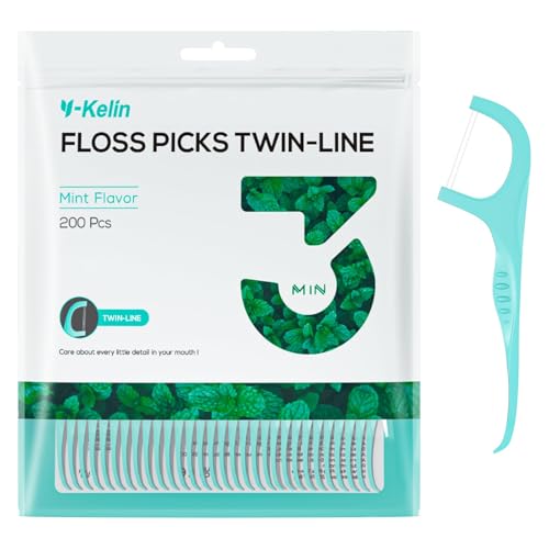 Twin Line Dental Floss Picks - Double Floss Picks, Double-Cleaning Teeth, Mint Flavor, 200 Count