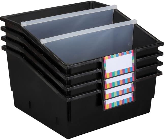 Really Good Stuff 4-Pack Single-Color Picture Book Classroom Library Bins with Dividers