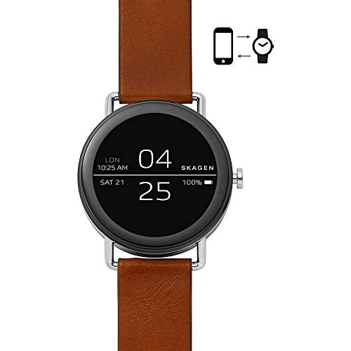 Skagen Connected Falster 1 Stainless Steel and Leather Smartwatch, Color: Silver-Tone, Brown (Model: SKT5003)
