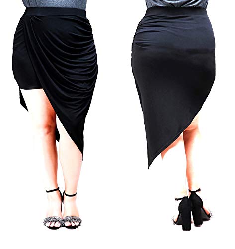 Sexsy Verona Couture Womens Plus Size Asymmetrical Pencil Modern Black Skirt 1X 2X 3X 4X