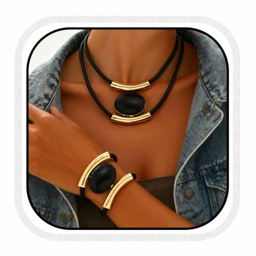 CLOACE Necklace Set Boho Double-Layer Pendant Necklace Bracelet Sets Vintage Fashion Jewelry for Women (Gold)