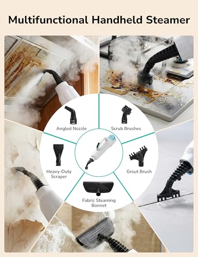 Image of Aspiron Steam Mop, 10-in-1 Steam Mop and Handheld Steamer, 15s Heat-Up, Self-Rotating Scrub Pads, 2 Steam Modes with Spray,500ML Removable Tank,LED Light,Floor Steamer for Hardwood,Tile, Carpet,Car