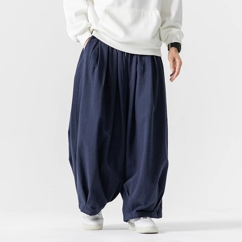 Autumn Men Wide Leg Pants Drawstring Joggers Plain High Street Man Casual Trousers Baggy Harem Pants2