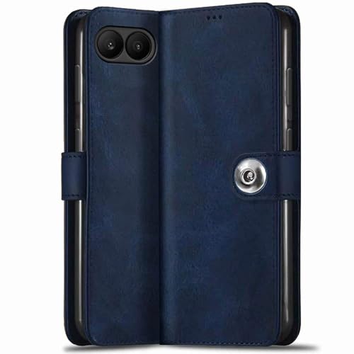 Image of TheGiftKart Genuine Leather Finish Flip Back Cover Case for OnePlus Nord 4 5G | Inbuilt Pockets & Stand | Wallet Style | Designer Button | Flip Cover Back Case for OnePlus Nord 4 (Faux Leather, Blue)