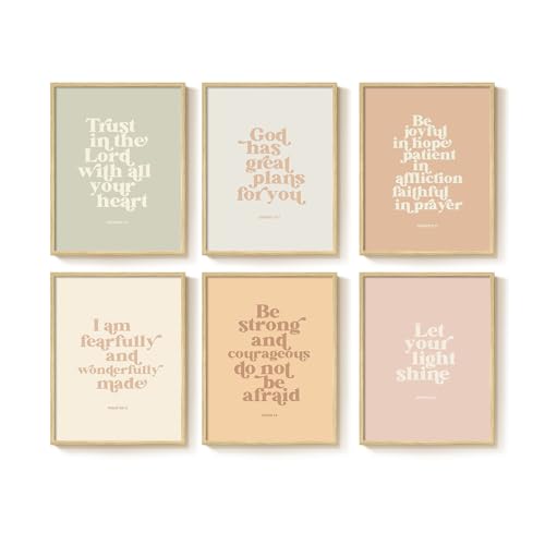 Framed Christian Wall Art Set of 6, Boho Bible Verse