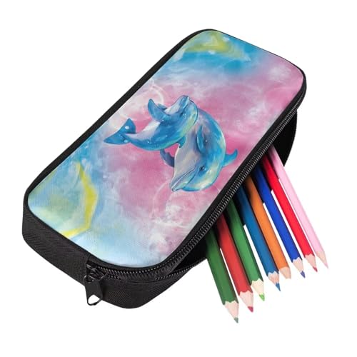 Image of Kawaii Watercolor Dolphin Pen Pencil Case with Zipper,Aesthetic Pink Pencil Pouch Bag Aesthetic School Supplies Organizer for Girls,Boys