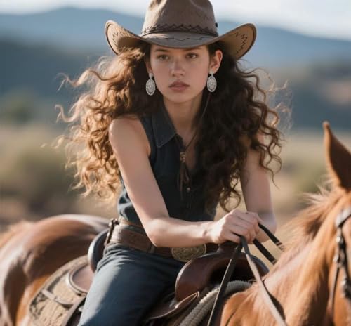 Western Earrings for Women Bohemian Silver Oval Teardrop Turquoise Earrings Dangle Western Country Cowgirl Jewelry Accessories Gift3