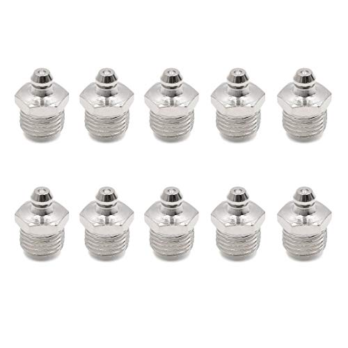 sourcing map 10 Stk. Schmiernippel Gerade Vernickelung Fettnippel 1/4 Gewinde Nippel Zubehör für Motorrad Auto