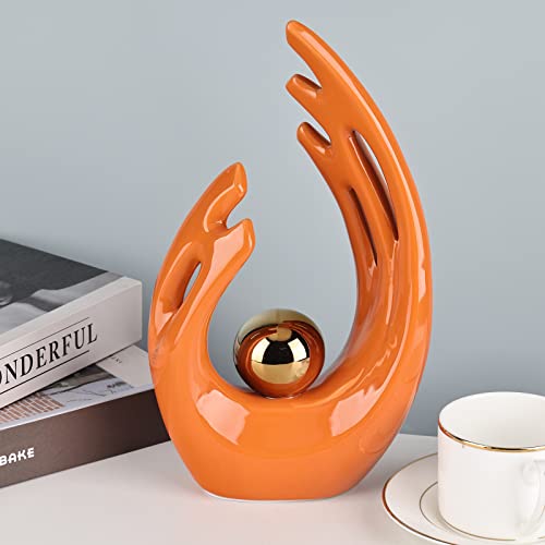Xmgzq Ceramic Abstract Statues And Sculptures, Orange And Gold Art Ceramic Statues, Modern Home Decor For Living Room, Dining Table, Coffee Table, Shelf, Entrance, Home Desktop Sculpture Home Decor #TOP4