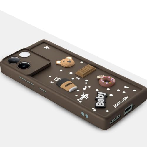Image of Bintage Cute Fun Ball | Taddy Cartoon 3D Smiley Coffee Cup | Milk Donut | Full Protection Rubber Back Cover Compatible for Vivo V2321 / Vivo T2 Pro 5G - Brown