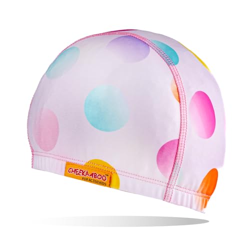 Kids Swim Cap; Swimming Cap for Kids/Toddlers 2-8 Years Old; Comfy, Soft, Stretchy & Quick‑Dry Spandex Fabric; Gentle Alternative to Silicone, Ideal for Swim Lessons, Beach & Pool Play