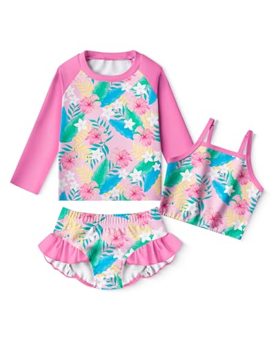 Image of LQSZ Girls Rash Guard Sets Long Sleeves Swimsuit 3 Pieces Tankini Bathing Suit Swimwear for Girls 3-12 Years