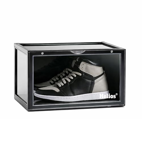 Image of Helios Stackable Shoe Storage Boxes Side Drop || Shoe Rack || Shoe Organizer || Shoe Boxes Smoke Black Plastic Stackable Shoe Containers(Black, Pack of 1)