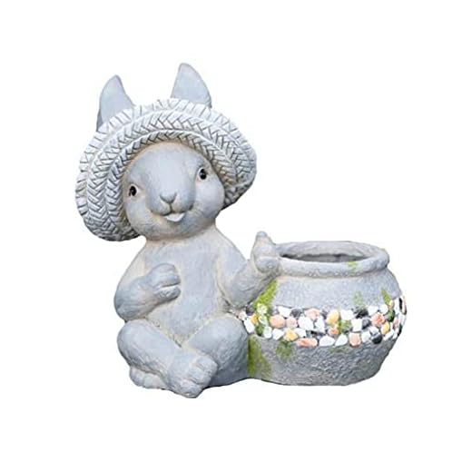 TongN Utomhusstatyer ett par vita girlangkaniner, djur blomkruka trädgårdsdekoration, cementskulptur, 43 x 26,5 x 41 cm, inflyttningspresent till par