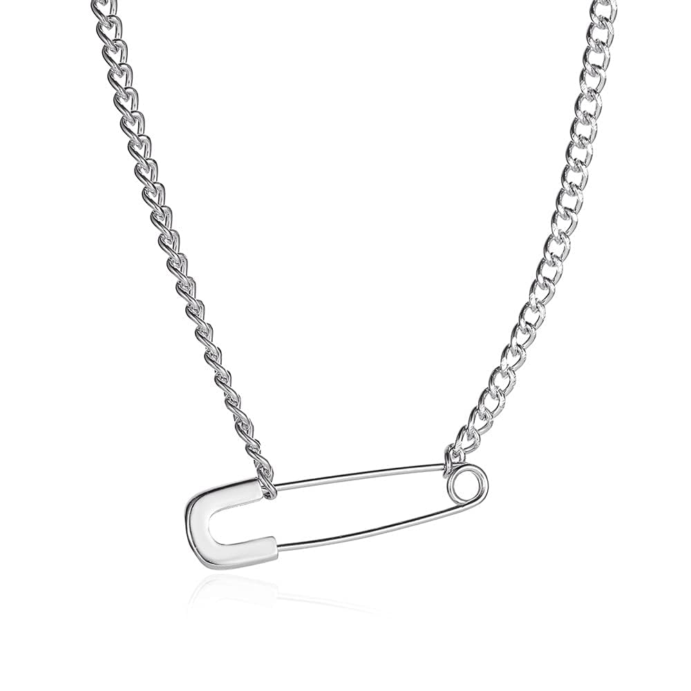 LocrcclGold Safety Pin Necklace - Women's Dainty Choker with Silver Minimalist Pin Pendant - Hip Hop Punk Rock Jewelry