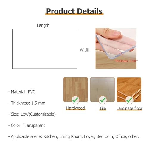 Alfombra protectora de suelo transparente para silla de oficina y suelos de madera de 0.6mx1.2m 3